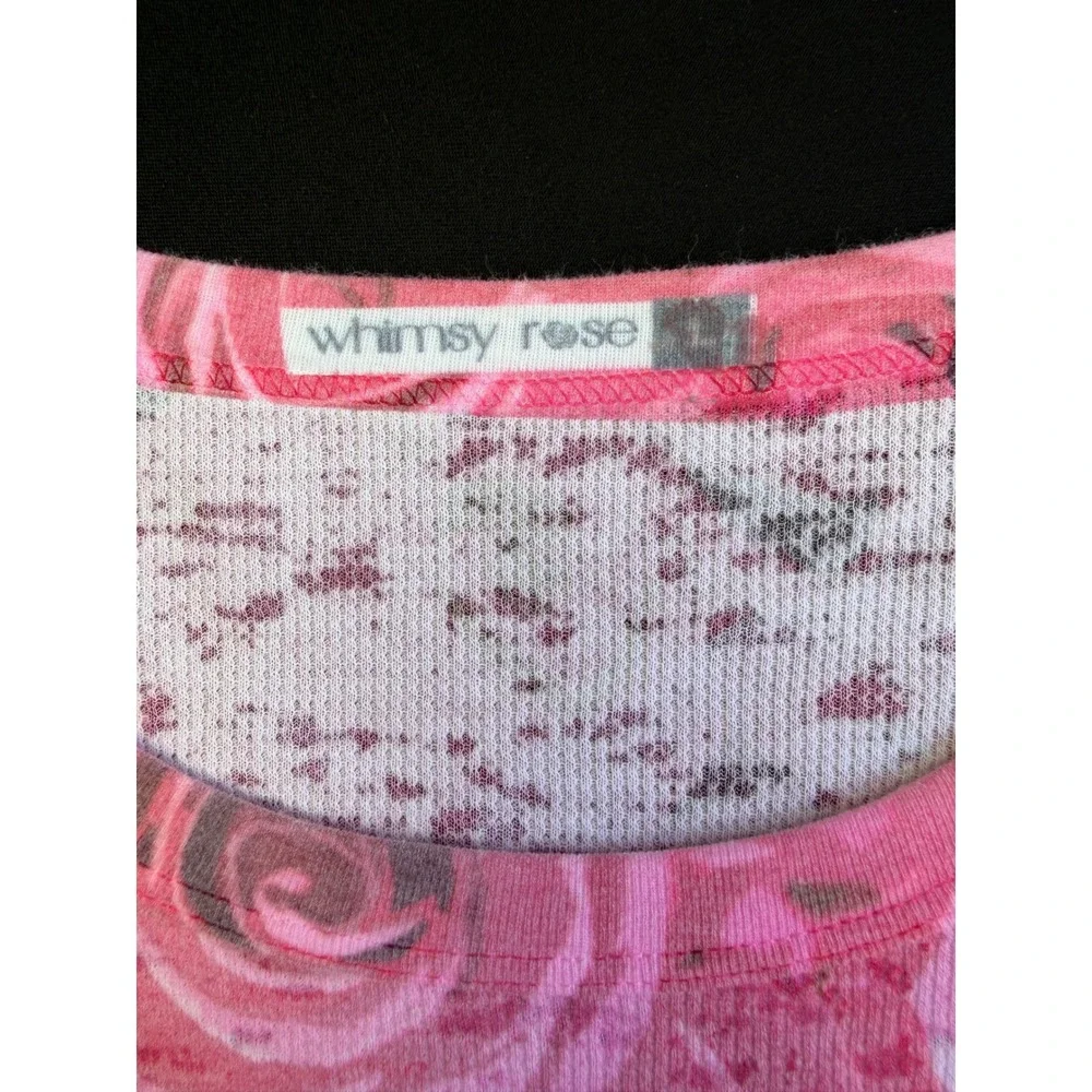 Whimsy Rose Pink Floral Knit Top Waffle Large Botanical Long Sleeve Cottagecore - Picture 9 of 13